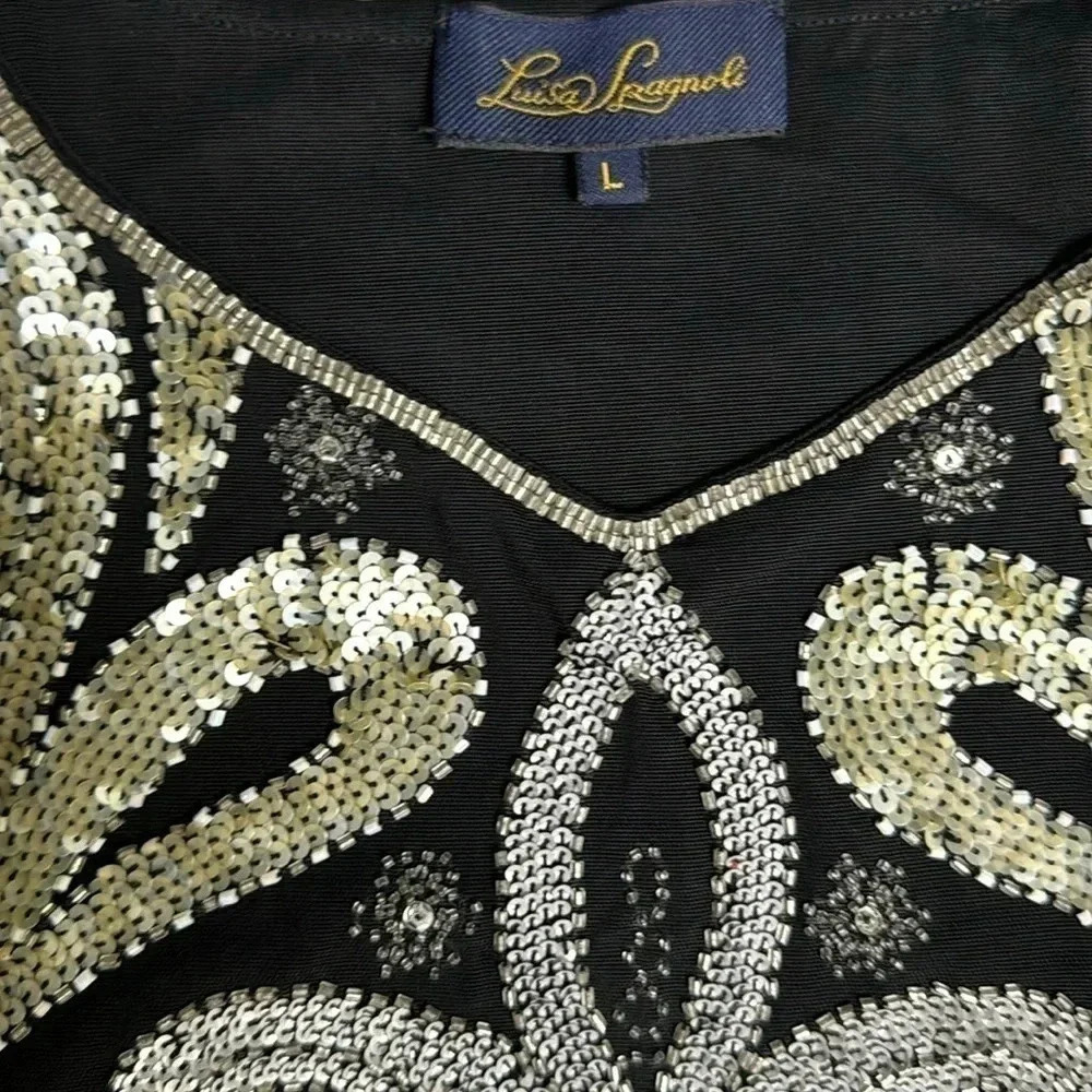 Luisa Spagnoli black sequin large embellished sleeveless top - Picture 4 of 5